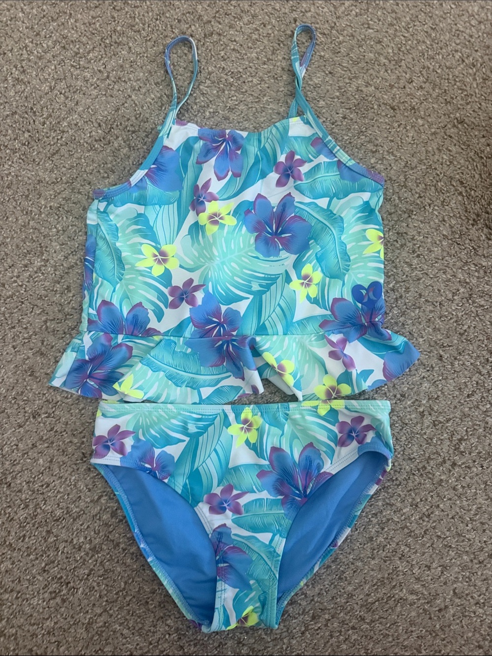 Hurley Blue Tropical Floral Two-Piece Tankini Swim Set